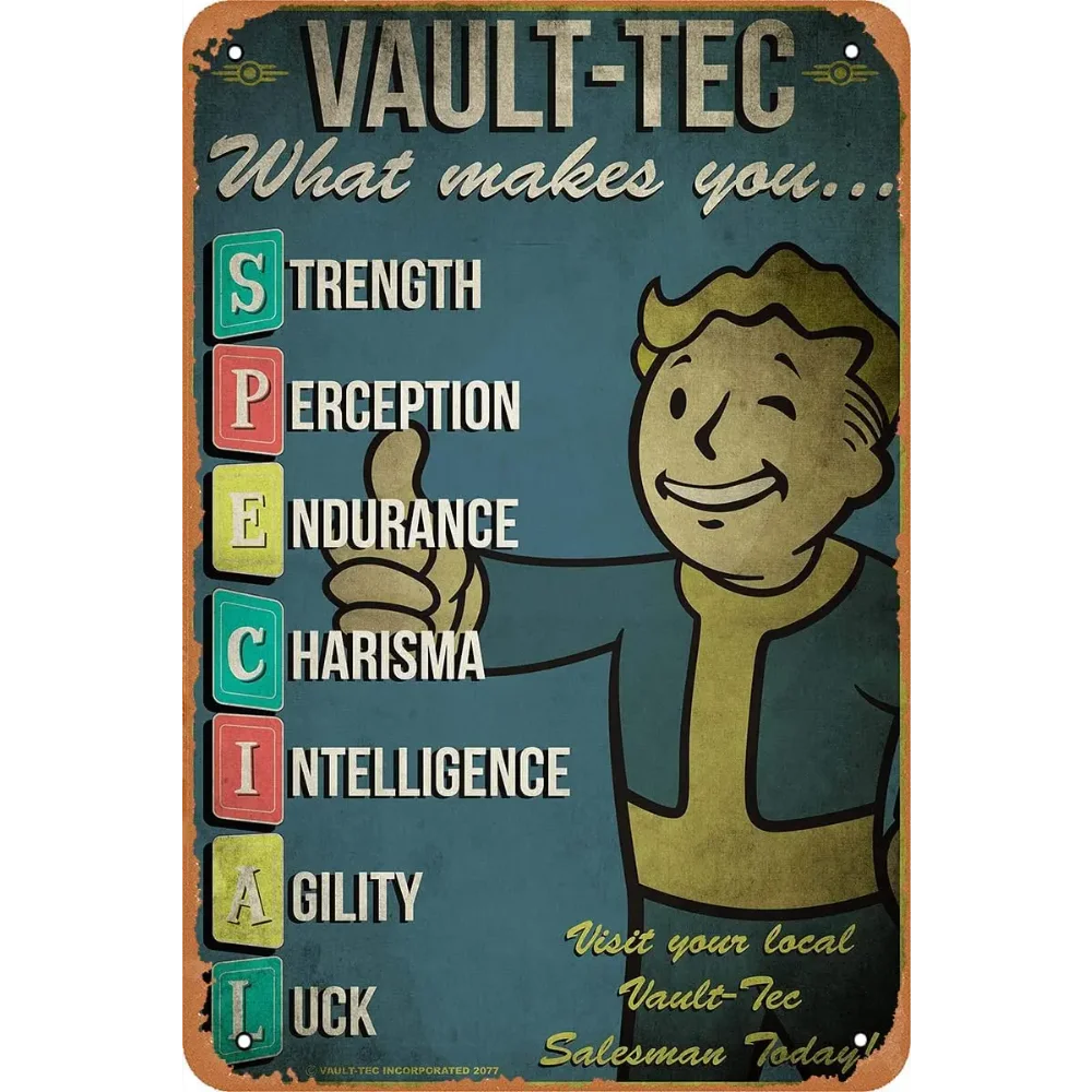 Retro Gaming Vault - RetroGameDecor V-Vault Tec - Letrero Metálico