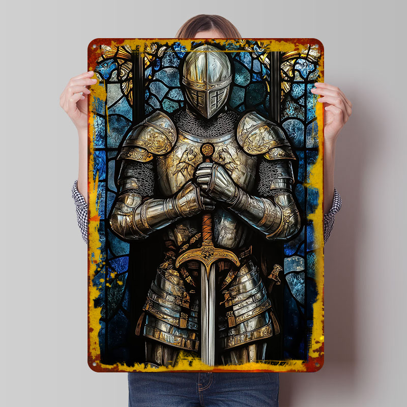 Retro Knight Gaming - Placa Metálica Decorativa de Caballero con